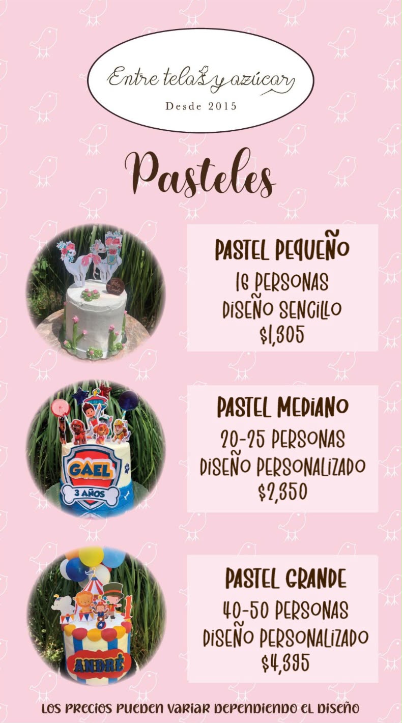 Catálogo de Pasteles personalizados de Entre telas y azúcar